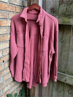 Aerie Oversized LumberJane Terracotta Waffle Button-Down Shirt Jacket